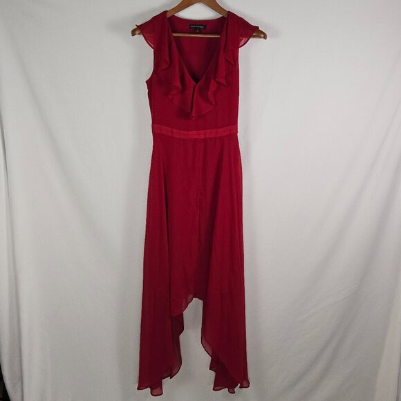 Banana Republic Ruffle Maxi Dress Firebrick Red Georgette Size 0 V-Neck - Picture 1 of 11